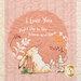 Up close of pink and cream children's quilt featuring a bunny and a mouse with a sweet phrase