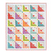 Colorful quilt with geometric patterns and hearts isolated on a white background