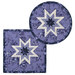 Two completed versions of the blue Folded Star Hot Pads, isolated on a white background.