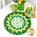 The completed Point of View Folded Star Table Topper colored in white and green fabrics from the Lucky collection. The topper is staged on a white table with coordinating green and gold St. Patrick's Day themed decor.