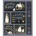 a fabric panel consisting of a cozy home, snowmen, and warm winter sayings