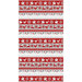 A digital image of red, white, and gray border stripe fabric rows of doves, snowmen, deer, and snowflakes.