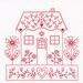 A close up 8x8 swatch of one of the house blocks on the redwork panel.