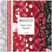 A collage of festive flannel fabrics featuring snowflakes, snowmen, and mittens in red, gray, and black.