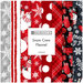 A collage of festive flannel fabrics featuring snowflakes, snowmen, and mittens in red, gray, and black.