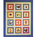 Colorful quilt featuring 12 appliqued animal motifs in bordered squares arranged in a grid.