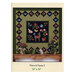 A quilt design featuring floral and animal motifs, framed by a green border and diamond patterns.