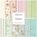 A collage of fabrics in the Charlotte Fat Quarter Set in soft shades featuring floral designs