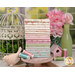 A stack of fabrics included in the Charlotte FQ set, with flowers and a birdcage and a bird and a vase and a birdhouse and thread.