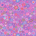 Colorful abstract fabric featuring circular shapes in various sizes on a pink background.