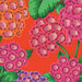 Colorful floral pattern featuring pink and orange flowers on a bright coral background.