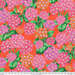 Colorful floral pattern featuring pink and orange flowers on a bright coral background with a 24