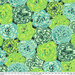 A colorful pattern of flowers in shades of green with a 24