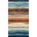 Multicolor fabric featuring horizontal stripes in shades of blue, brown, and cream, resembling a landscape.