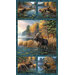 Fabric panel with moose near a lake surrounded by autumn colors. 