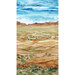 The full width of fabric featuring a landscape of a desert with a rocky terrain and blue cloudy skies