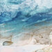 Abstract watercolor fabric pattern of a shoreline in blues and cream