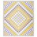 Purple, yellow, green, and white quilt of squares in diamond pattern, isolated on a white background.