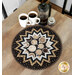 The completed Point of View Folded Star Table Topper, colored in warm browns, espresso, and latte colored prints from the Coffee Life collection, staged atop a wooden table beside two mugs of coffee and a French press.