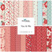 A collage of white, blue, and pink fabrics with a You & Me badge by Riley Blake Designs in the center