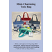 Front cover of the Mini-Charming tote bag pattern, a blue cover featuring a photograph of four completed totes.