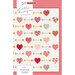 The front of the quilt pattern featuring various heart shapes in pink and red on a cream background.