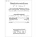 Image of a quilt pattern card titled Meadowbrook Farm, detailing dimensions and fabric requirements.