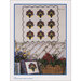 Colorful quilt and pillow featuring floral vase designs, displayed against a white lattice background.