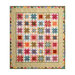 A colorful quilt featuring star patterns in a grid layout, framed by a decorative border.