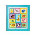 A colorful quilt featuring 12 animal patches, including a dog, elephant, giraffe, and penguin.