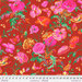 Vibrant floral pattern featuring pink and orange flowers on a red background, with a ruler at the bottom.