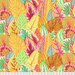 Colorful fabric featuring a variety of vibrant leaves in yellow, orange, pink, and green patterns.