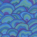 Abstract fabric design featuring layered, wave-like shapes in varying shades of blue and green.