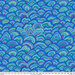 Seamless pattern of overlapping blue and turquoise scallop shapes with a wavy design.