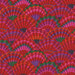 Pattern of colorful fans in shades of red, pink, and green, creating an eye-catching textile design.