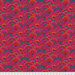 Colorful fabric pattern featuring pink and red fan shapes on a vibrant purple background.