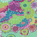 A vibrant floral pattern featuring various colorful flowers on a light green fabric.