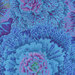 Colorful blue flowers with intricate details in shades of turquoise, pink, and purple.