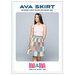 The front of the Ava Skirt pattern, featuring the finished skirt displayed by a model.