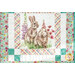 A close up of one of the Easter bunny panels, demonstrating fabric, piecing, sashing, border, and binding details.