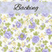 Floral fabric design featuring purple and yellow flowers on a light background, labeled Backing.