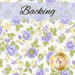 Floral fabric design featuring purple and yellow flowers on a light background, labeled Backing.