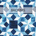 Tonal blue fabric with geometric design and small snowflakes labeled as backing.