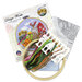 The packaging, contents of the cross stitch kit, and pattern displayed on a white background. 