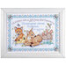 Framed cross-stitch artwork featuring animals and text reading Children are a gift from the Heavens.