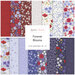 fabric collage of floral patterns on white, red, and blue backgrounds included in the Forever Blooms collection.