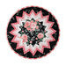 The completed Point of View Folded Star Table Topper colored in pink, black, and white fabrics from the Garden Picnic collection, isolated on a white background.