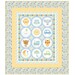 The completed quilt for the Special Delivery Panel Quilt, colored in yellow and blue baby fabrics and isolated on a white background.