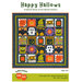 A colorful quilt pattern featuring Halloween-themed blocks with bats, pumpkins, and flowers.