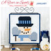 A collage of the January snowman project with the finished wall hanging on a metal craft stand and bordered by coordinating decor.